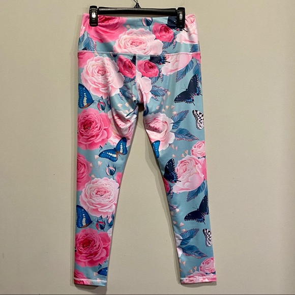 Butterfly Floral Leggings Tights Blue Pink Sz Smal - Picture 2 of 8